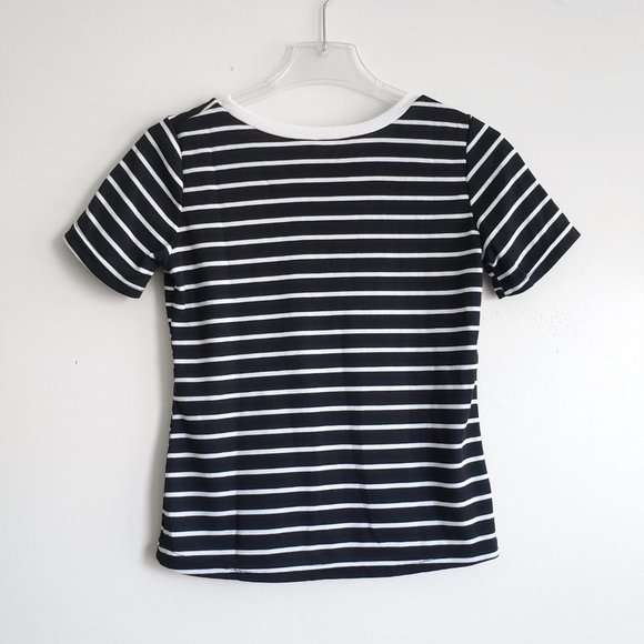Striped Black & White Ringer Tee Short Sleeve 90s Vibes // Size Small - Picture 2 of 7
